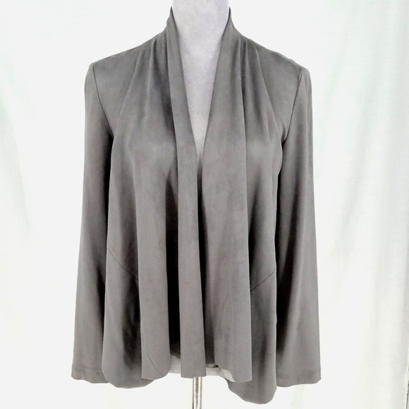 Ann Taylor Jacket Womens Small Gray Micro Suede Open Front Stretch Softshell - Picture 1 of 14